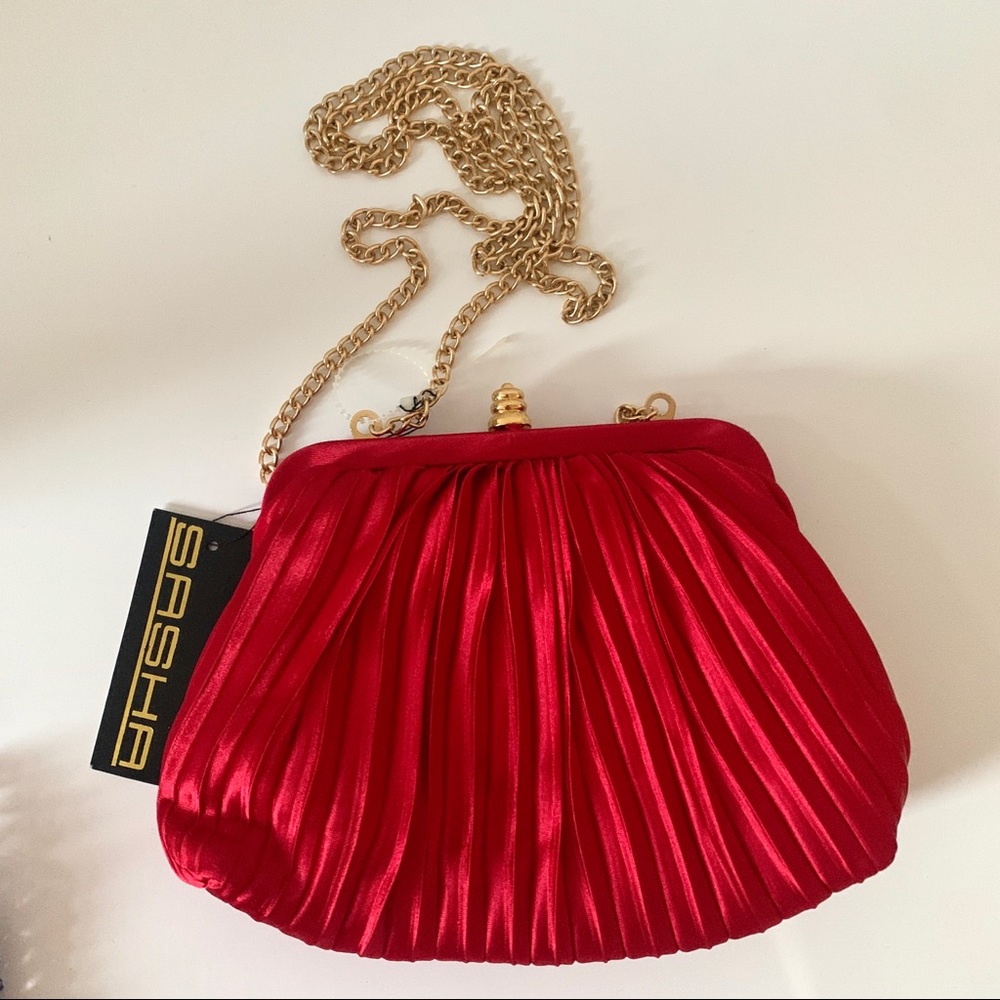 NWT SASHA red pleat mini purse with Gold Chain